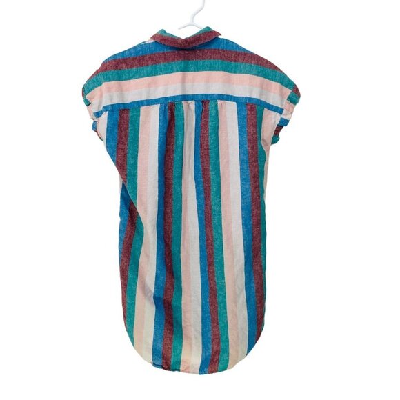 Madewell Size Small Shirt Dress Flagstaff Stripe Pink Blue Linen Blend #L8751 - Picture 3 of 7